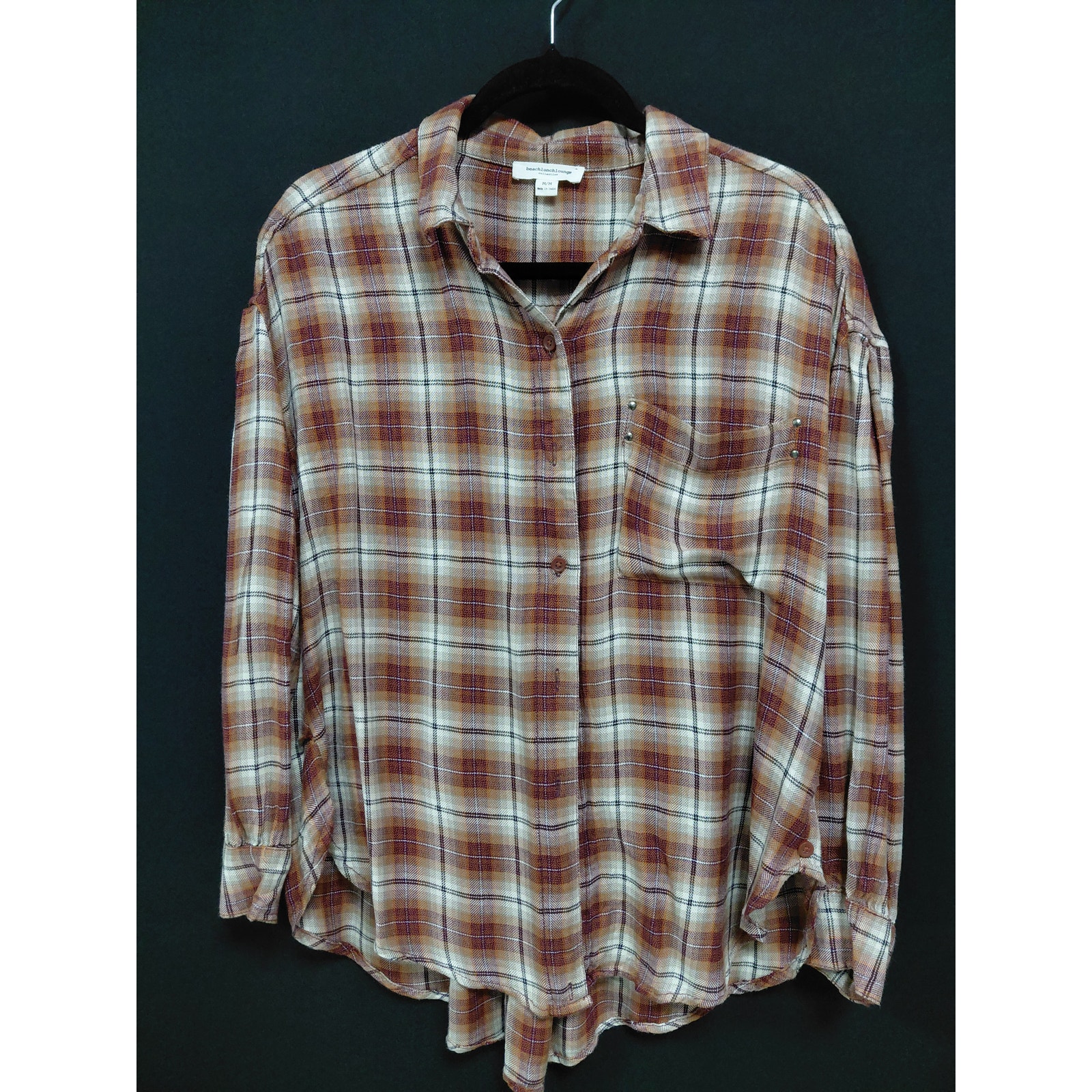Beachlunchlounge Collection Plaid Button-Up Shirt Brown Size M